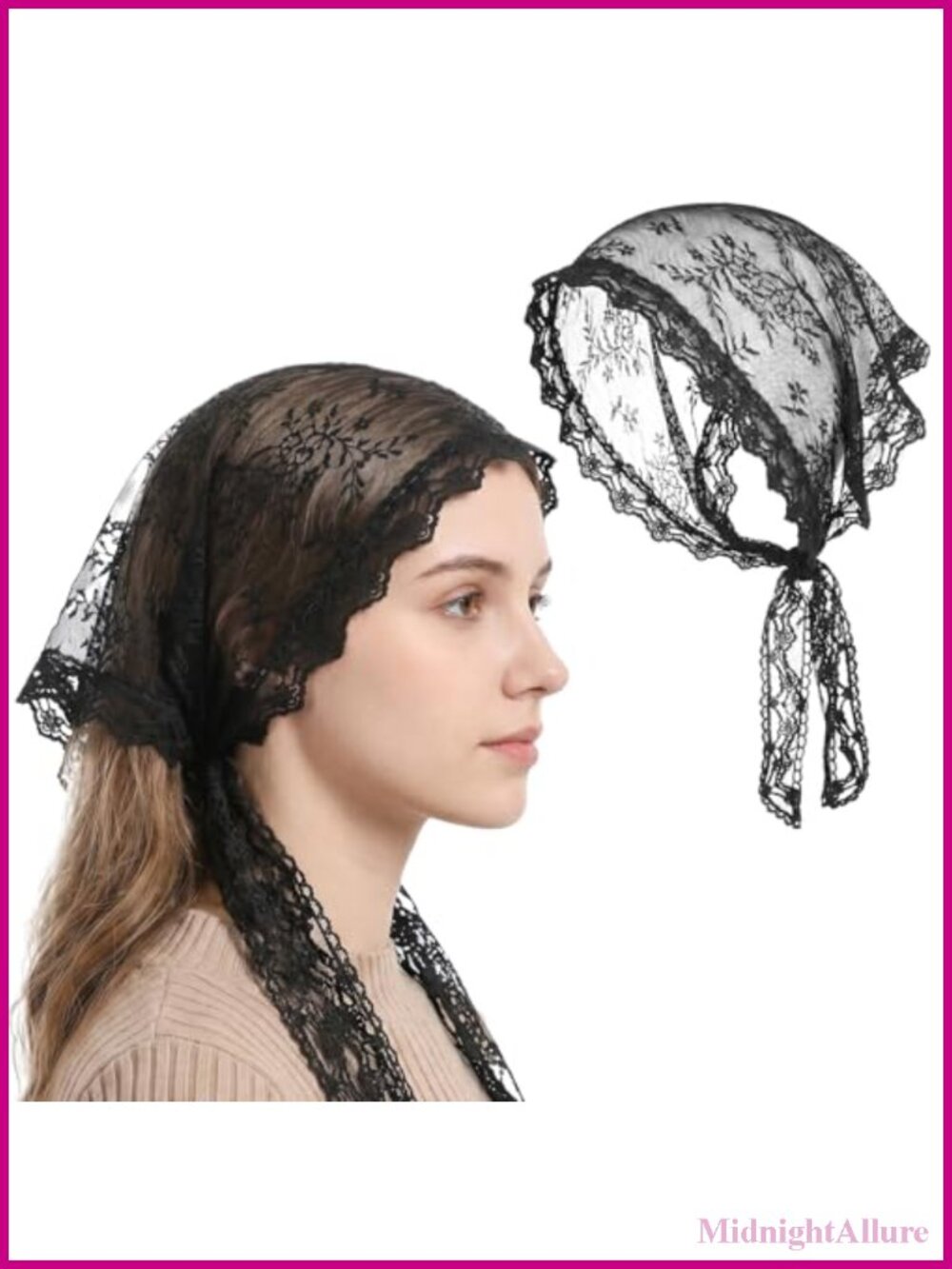 Women's Lace Triangle Hair Scarf Headband Adjustable Tie-Back Vintage Head